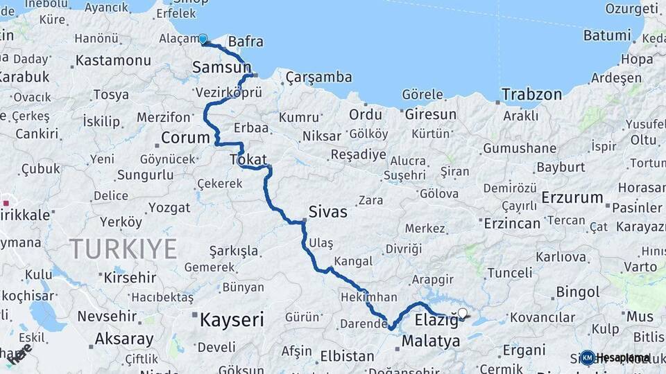 Alaçam Elazığ Arası Kaç Km - Yol Tarifi