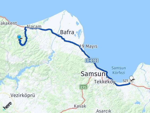 Karaçukur Çarşamba Havalimanı Arası Kaç Km - Yol Tarifi
