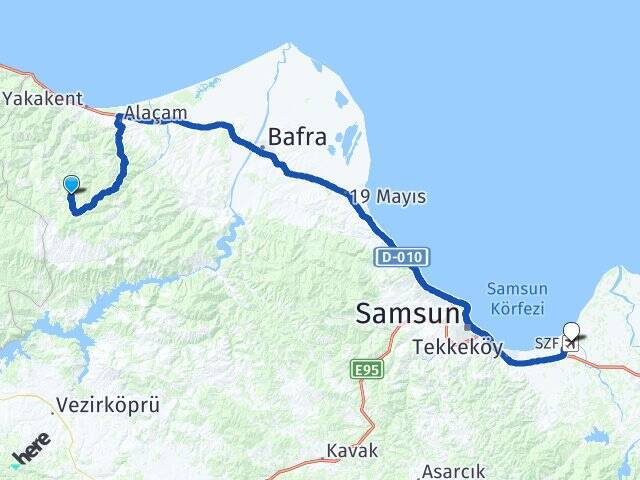 Umutlu Çarşamba Havalimanı Arası Kaç Km - Yol Tarifi