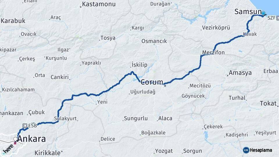 Samsun Altındağ Arası Kaç Km - Yol Tarifi