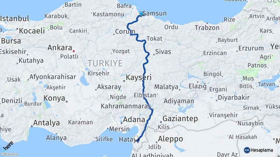 Samsun Antakya Hatay Arası Kaç Km - Yol Haritası