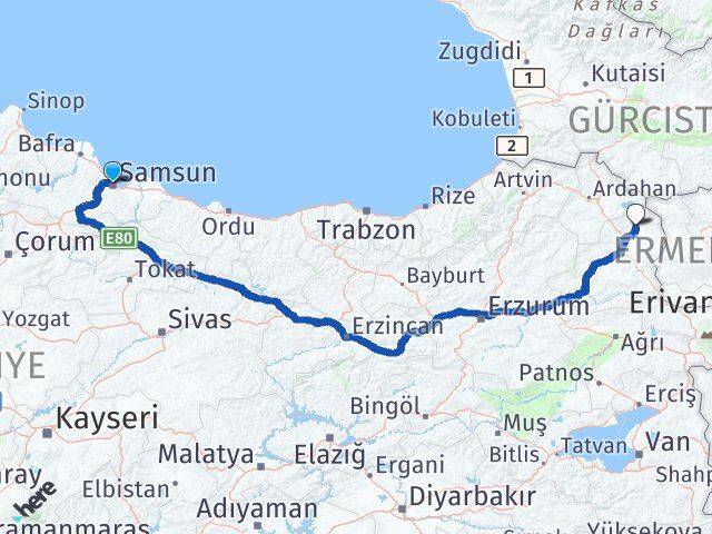 Samsun Arpaçay Kars Arası Kaç Km - Yol Haritası