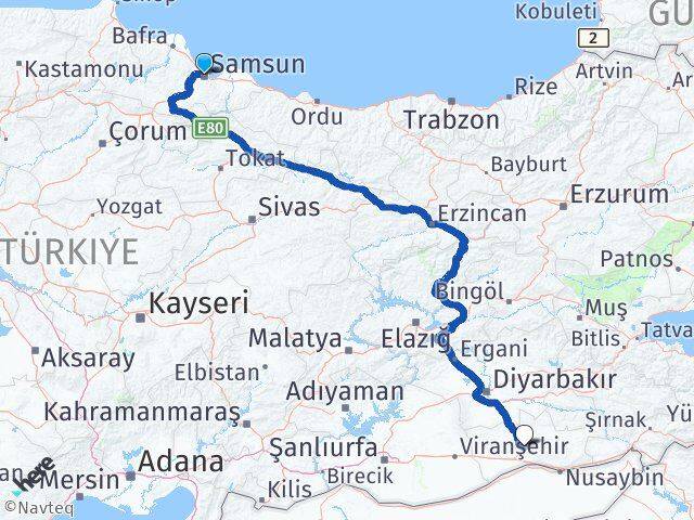 Samsun Artuklu Mardin Arası Kaç Km - Yol Haritası