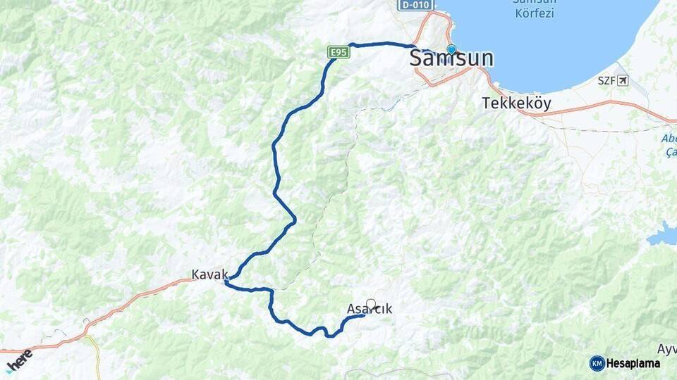 Samsun Asarcık Arası Kaç Km - Yol Haritası