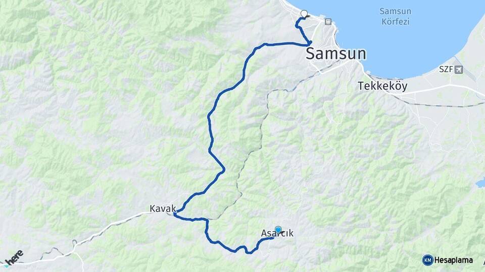 Samsun Asarcık Atakum Arası Kaç Km - Yol Haritası