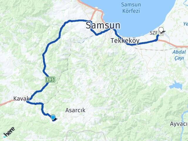 Esentepe Çarşamba Havalimanı Arası Kaç Km - Yol Tarifi