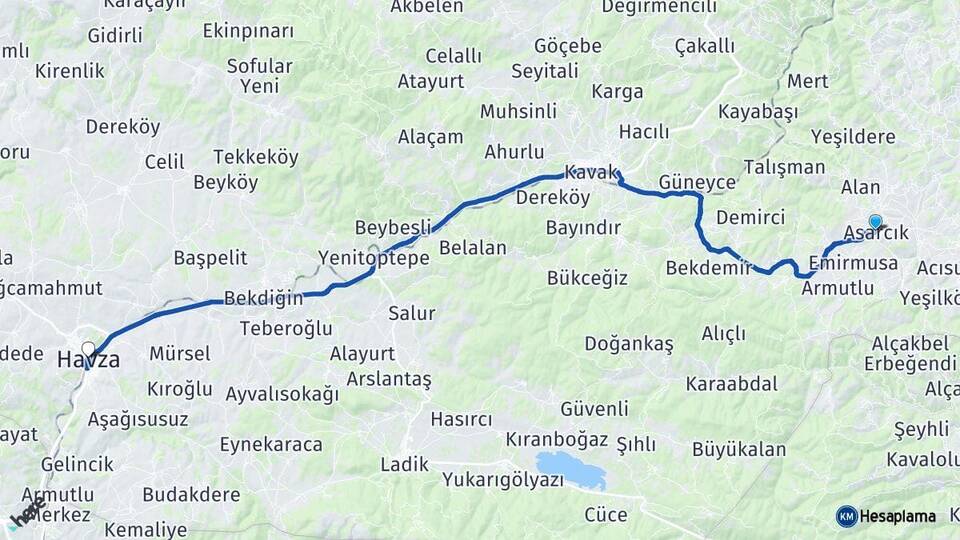 Samsun Asarcık Havza Arası Kaç Km - Yol Haritası