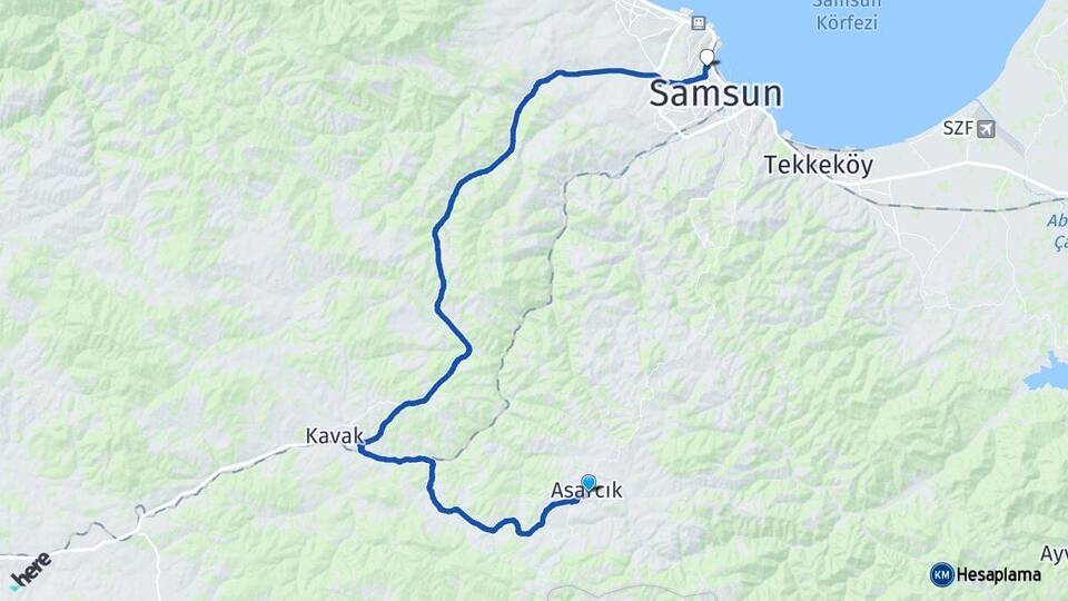 Samsun Asarcık İlkadım Arası Kaç Km - Yol Haritası