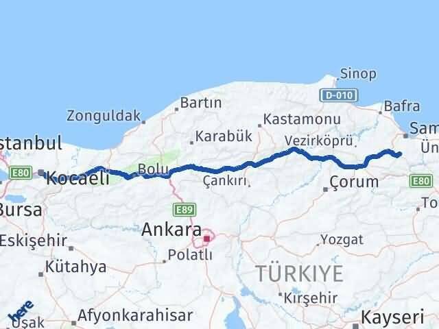 Samsun Asarcık Kocaeli Arası Kaç Km - Yol Haritası