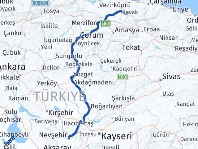 Samsun Asarcık Nevşehir Arası Kaç Km - Yol Haritası