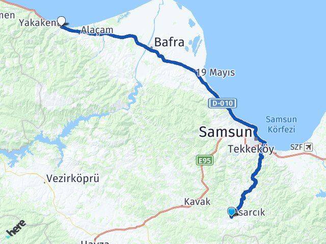 Samsun Asarcık Yakakent Arası Kaç Km - Yol Haritası