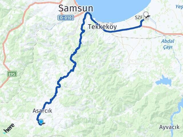 Yeniömerli Çarşamba Havalimanı Arası Kaç Km - Yol Tarifi