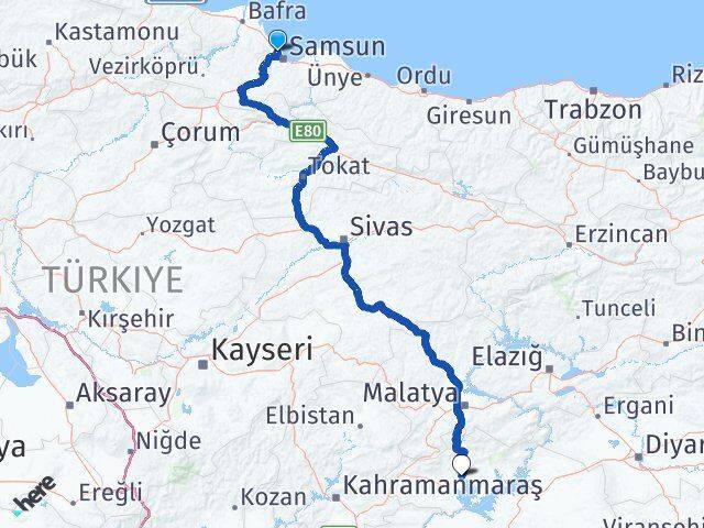 Samsun Atakum Adıyaman Arası Kaç Km - Yol Haritası