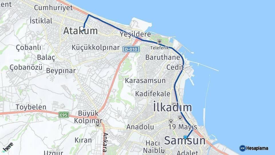 Samsun Atakum Arası Kaç Km - Yol Haritası