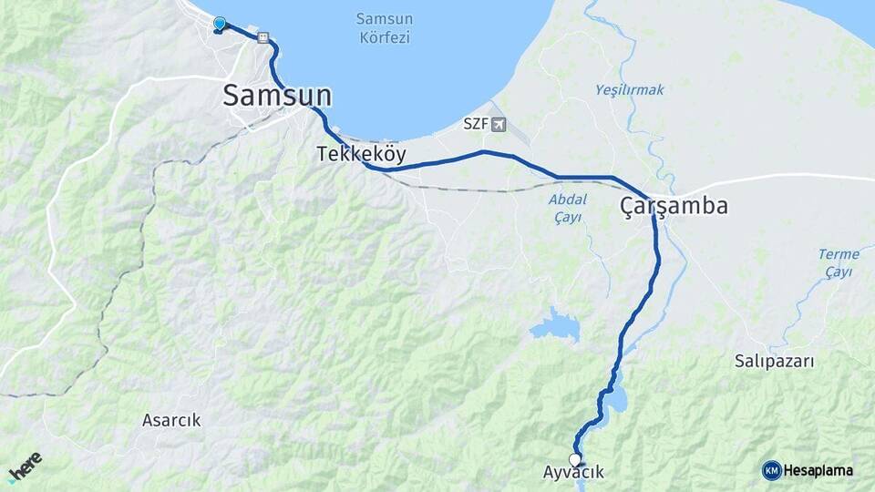 Samsun Atakum Ayvacık Arası Kaç Km - Yol Haritası