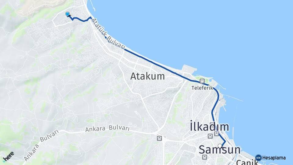 Büyükoyumca Samsun Arası Kaç Km - Yol Tarifi