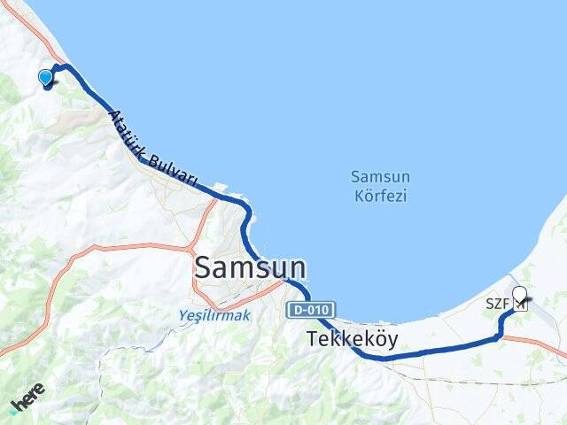 Çakırlar Çarşamba Havalimanı Arası Kaç Km - Yol Tarifi