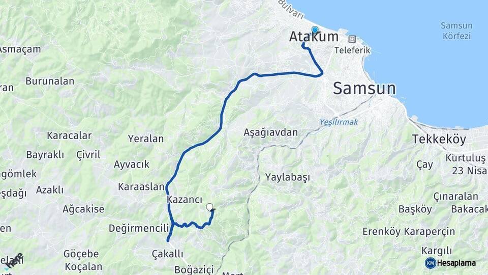 Samsun Atakum Canik Arası Kaç Km - Yol Haritası