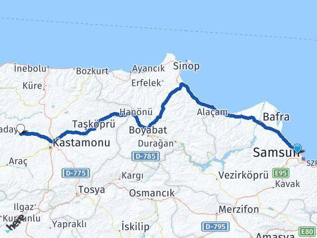 Daday Samsun Atakum - Daday Kastamonu arası kaç km - saat? Yol tarifi ...
