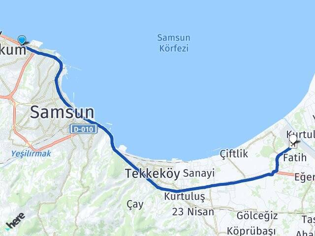 Denizevleri Çarşamba Havalimanı Arası Kaç Km - Yol Tarifi
