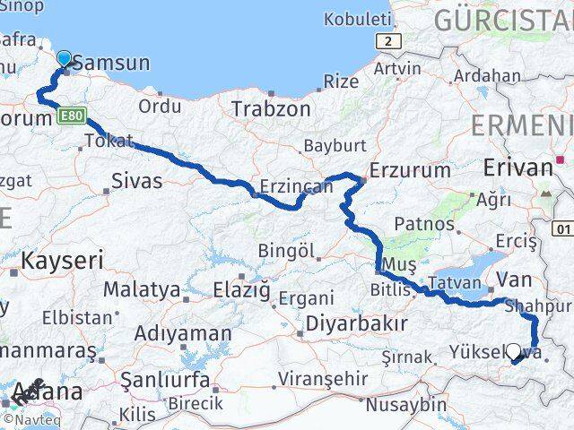 Samsun Atakum Hakkari Arası Kaç Km - Yol Haritası