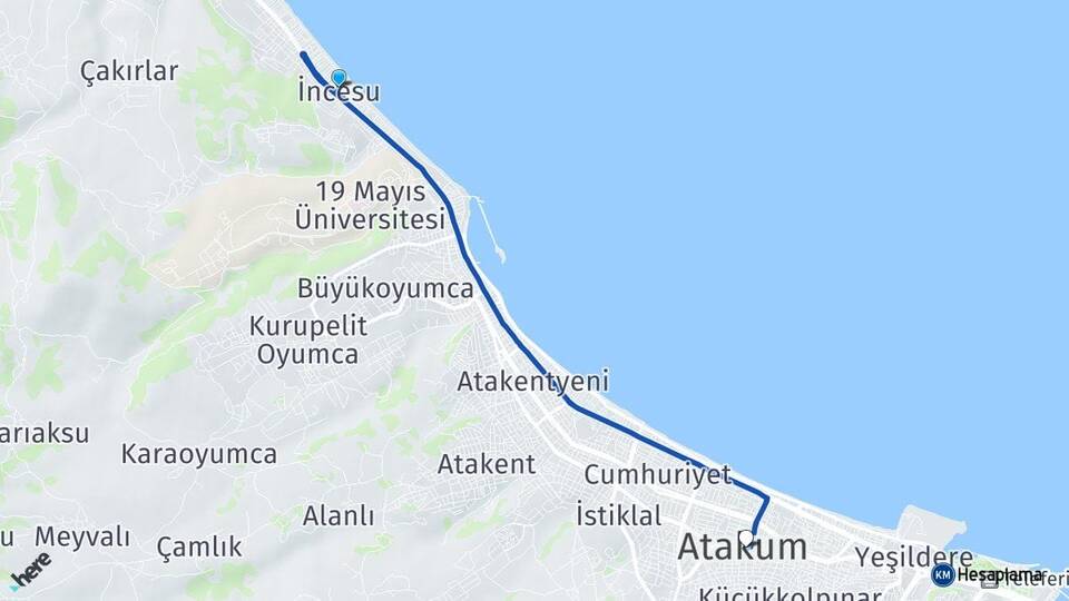 İncesu Atakum Arası Kaç Km - Yol Tarifi