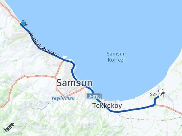 İncesu Çarşamba Havalimanı Arası Kaç Km - Yol Tarifi