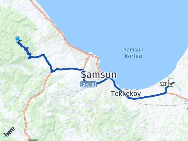 Kabadüz Çarşamba Havalimanı Arası Kaç Km - Yol Tarifi