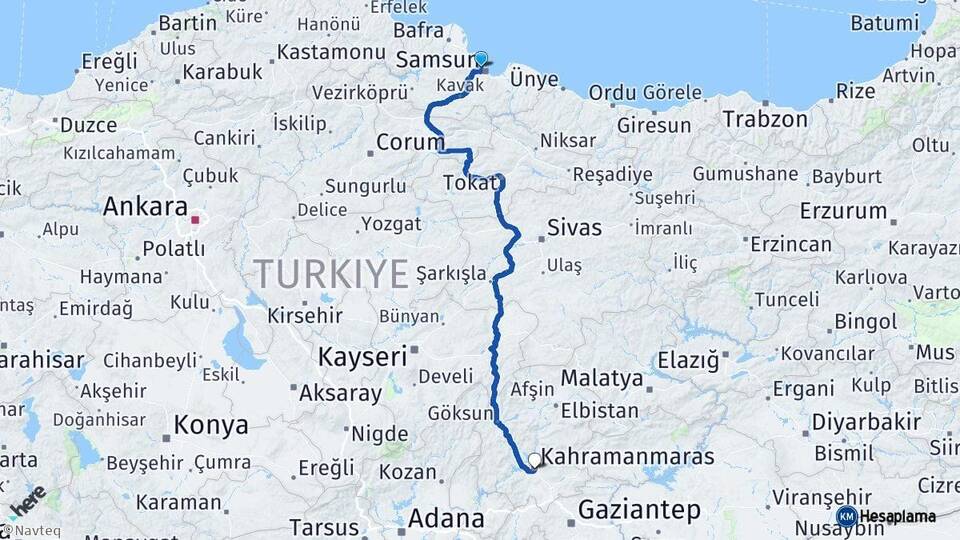 Samsun Atakum Kahramanmaraş Arası Kaç Km - Yol Haritası