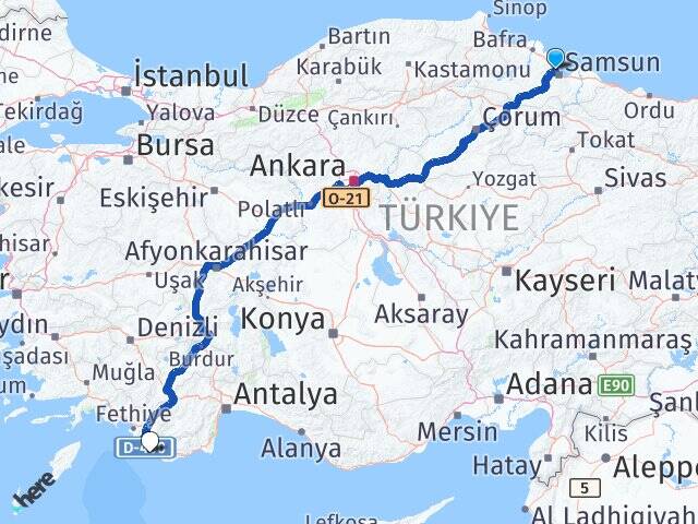 Samsun Atakum Kalkan Kaş Antalya Arası Kaç Km - Yol Haritası