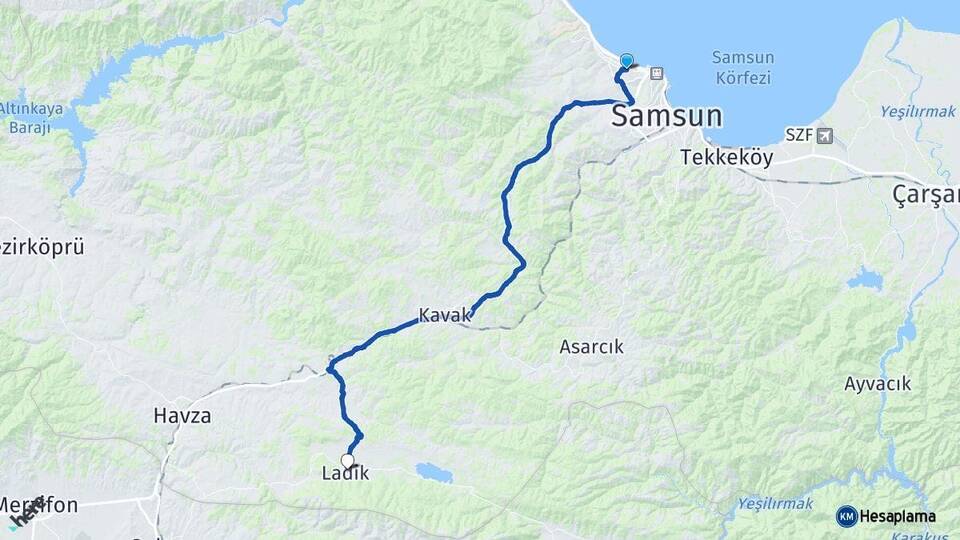 Samsun Atakum Ladik Arası Kaç Km - Yol Haritası