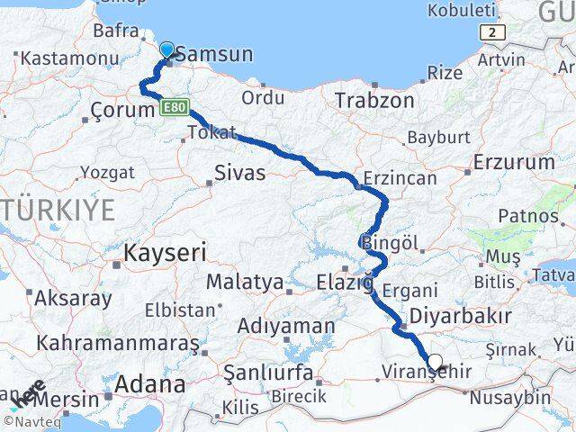 Samsun Atakum Mardin Arası Kaç Km - Yol Haritası