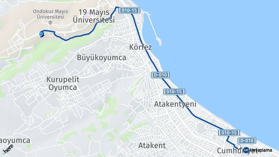 Ondokuz Mayıs Üniversitesi Cumhurıyet Arası Kaç Km - Yol Tarifi