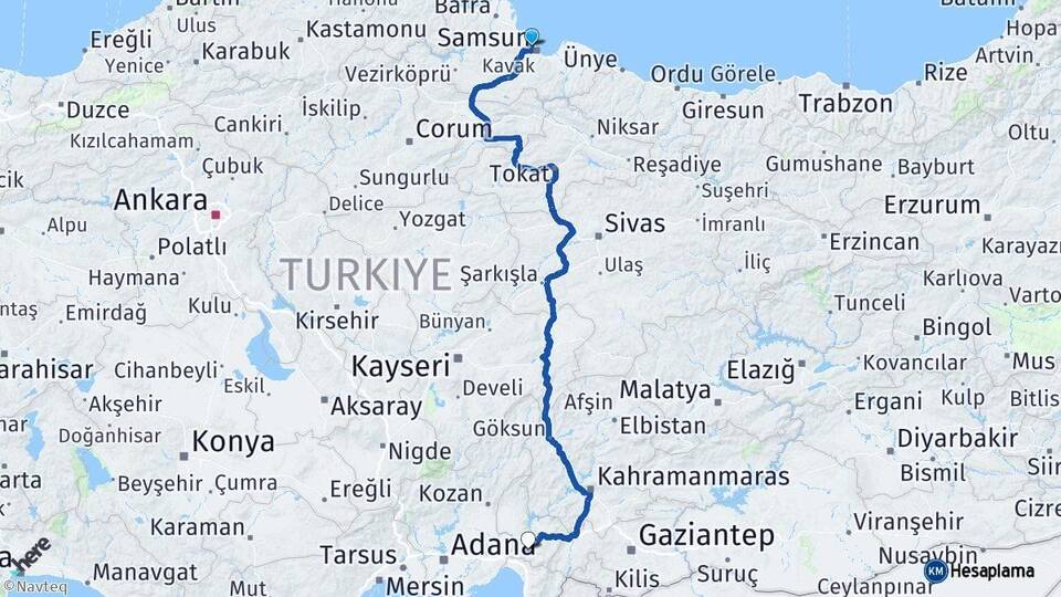 Samsun Atakum Osmaniye Arası Kaç Km - Yol Haritası
