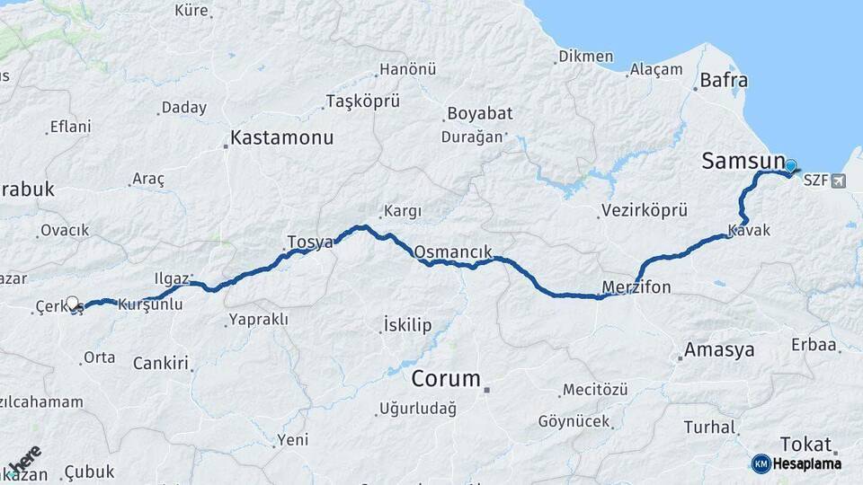 Samsun Atkaracalar Arası Kaç Km - Yol Tarifi