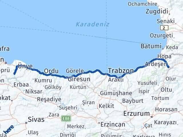 Ayvacık Artvin Arası Kaç Km - Yol Tarifi