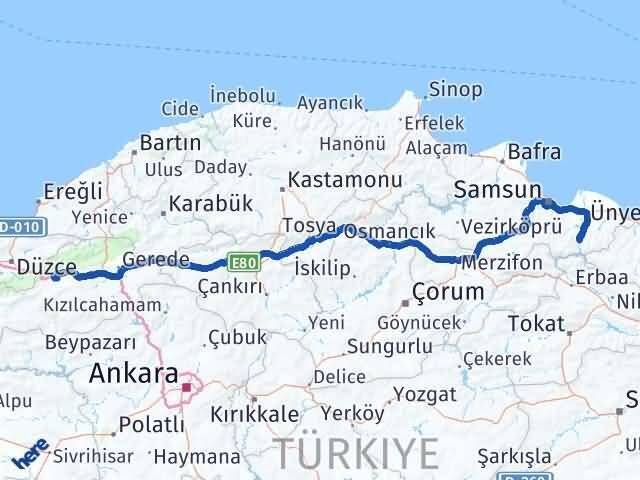 Samsun Ayvacık Bolu Arası Kaç Km - Yol Haritası
