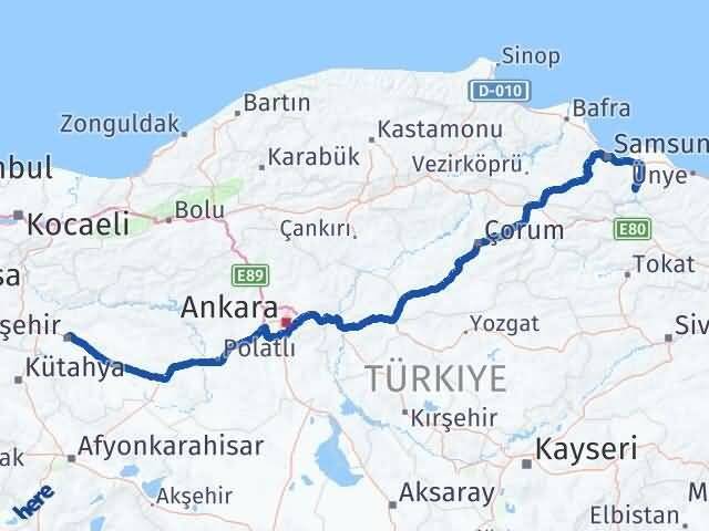 Samsun Ayvacık Eskişehir Arası Kaç Km - Yol Haritası