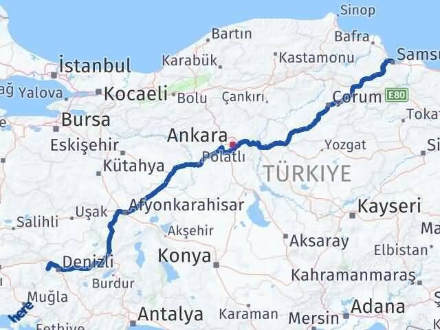Samsun Babadağ Denizli Arası Kaç Km - Yol Haritası