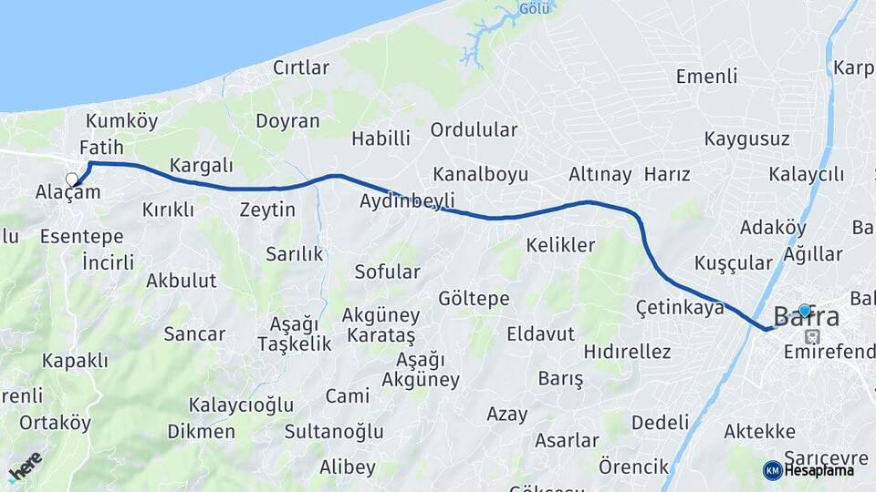Samsun Bafra Alaçam Arası Kaç Km - Yol Haritası
