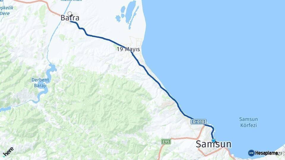 Samsun Bafra Arası Kaç Km - Yol Haritası