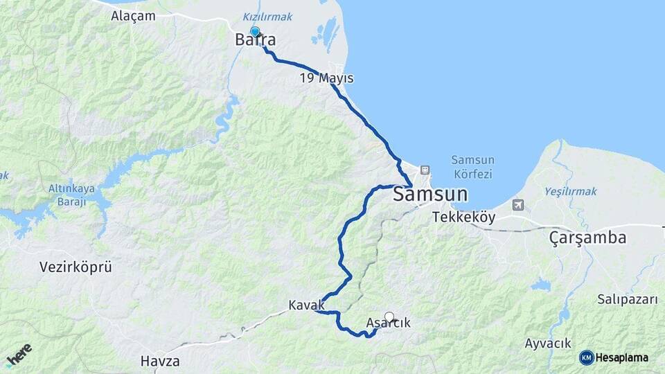 Samsun Bafra Asarcık Arası Kaç Km - Yol Haritası