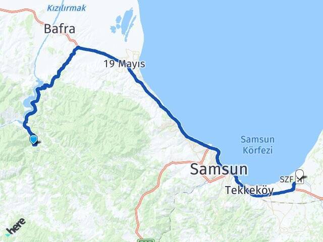 Esençay Çarşamba Havalimanı Arası Kaç Km - Yol Tarifi