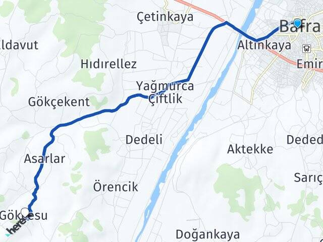 Samsun Bafra Gökçesu Bafra Arası Kaç Km - Yol Haritası