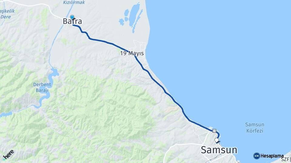 Samsun Bafra İlkadım Arası Kaç Km - Yol Haritası
