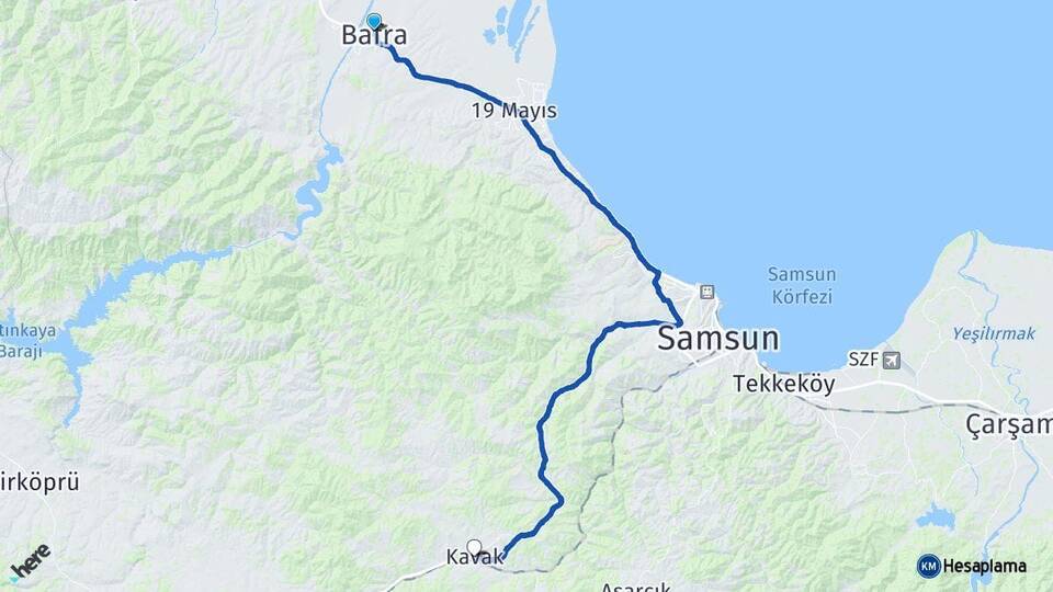 Samsun Bafra Kavak Arası Kaç Km - Yol Haritası