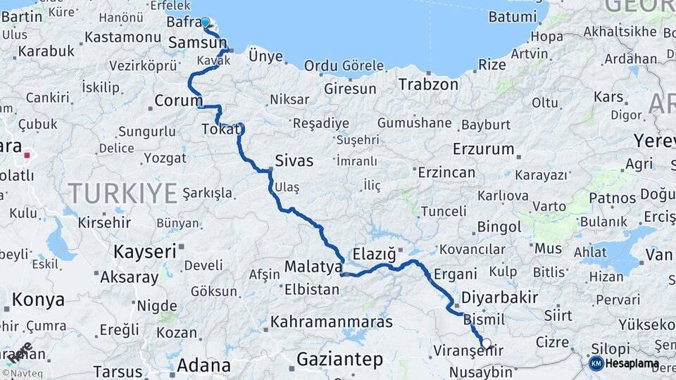 Samsun Bafra Mardin Arası Kaç Km - Yol Haritası