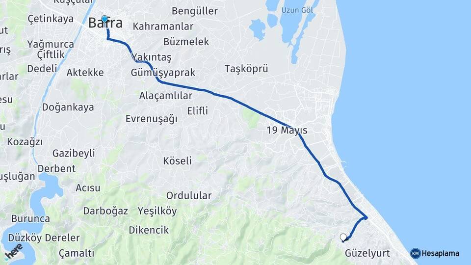 Samsun Bafra Taflan Atakum Arası Kaç Km - Yol Haritası