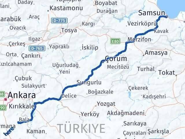 Samsun Bala Ankara Arası Kaç Km - Yol Haritası