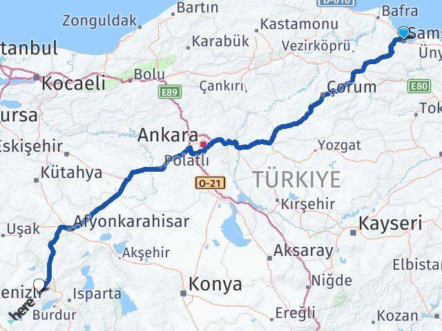 Samsun Başmakçı Afyonkarahisar Arası Kaç Km - Yol Haritası